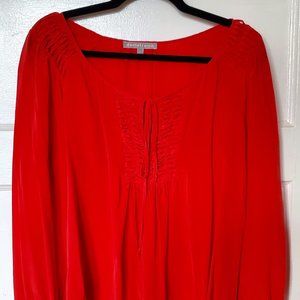 Orange Daniel Rainn Smocked Back Pleated Detail Tie Neck Blouse